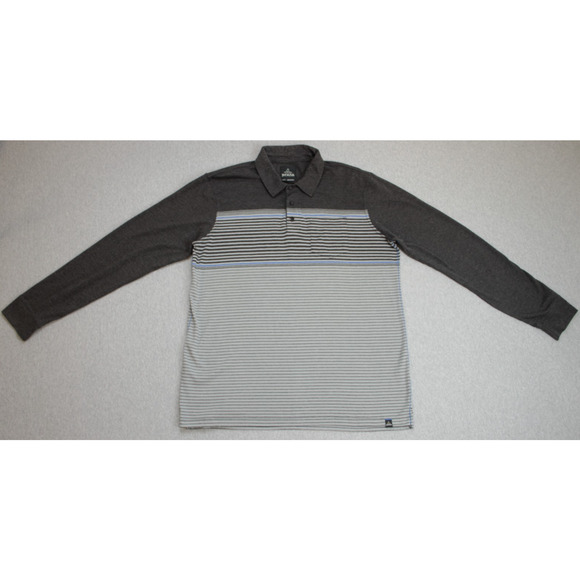 PrAna Polo Shirt Mens Size Large Cotton Blend Long Sleeve Striped 1/4 Button - Picture 1 of 7